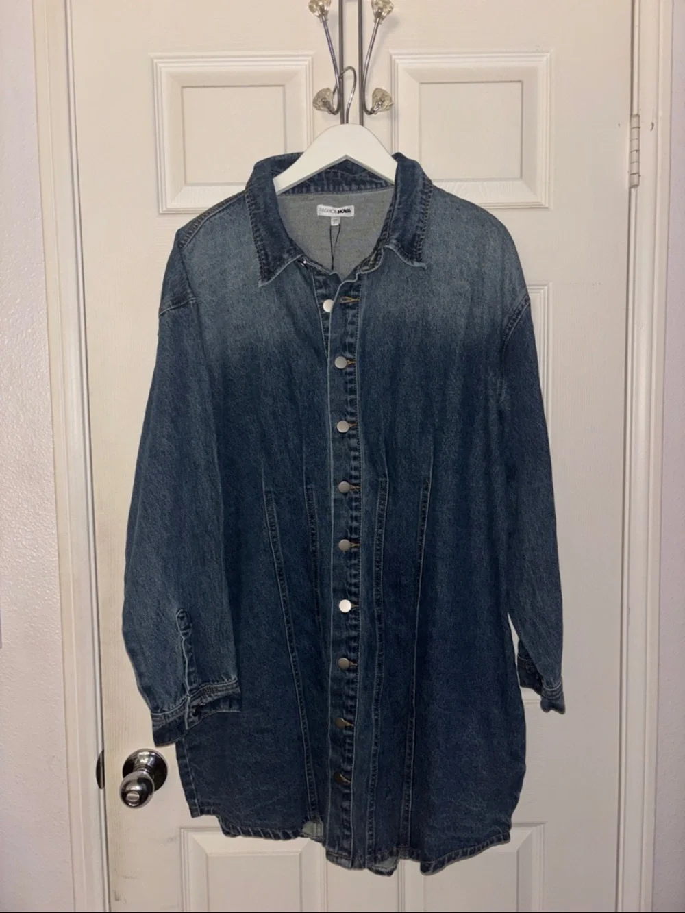 Fashion Nova Washed Blue Denim Button-Up Mini Dress “Alessandra” - Picture 3 of 5
